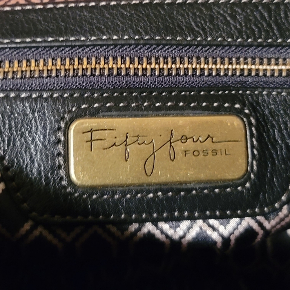 Fossil Black and Gold Geometric Shoulder Bag